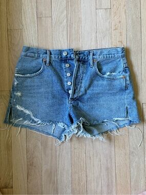 Citizens Of Humanity Distressed Button-Front Denim Shorts - Blue